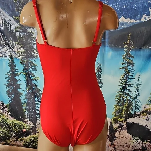 LA BLANCA RED SWIMSUIT ONE PIECE WOMAN SIZE 8 - Picture 5 of 12